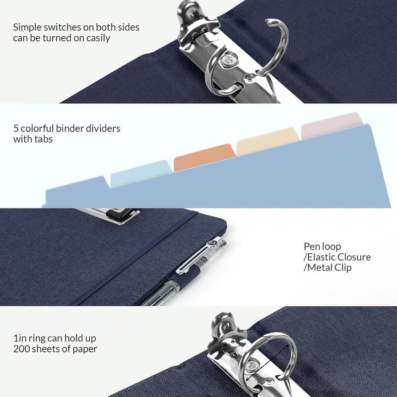 Skydue Clipboard Binder with Dividers,1 Inch 3 Ring Binder with Clipboard on Front, Clipboard Folder with Pocket, Labels Office Supplies Blue - Image 5